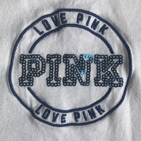 Pink Victoria Secret White Tee Shirt Womens Size XS Sequins Embroidered - Picture 3 of 6